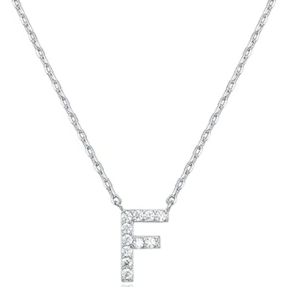 14K White Gold Initial Necklace Letter Dainty Diamond Gift Present A - O - Picture 6 of 16
